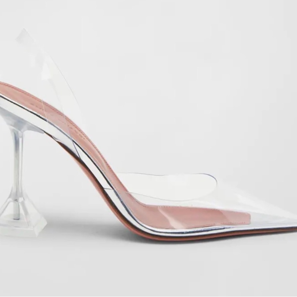 Amina Muaddi Clear PVC Slingback Pumps with Nude Insole - Picture 3 of 7